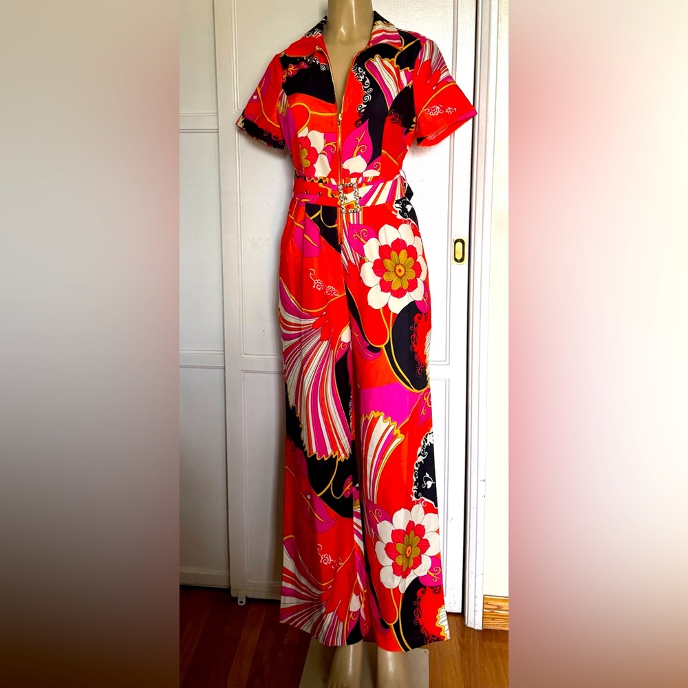 Floral Red black orange jumpsuit S
